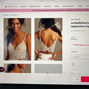 David’s Bridal Embellished top - worn once. Size 0 - sold out size on site.